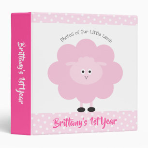 Sweet Pink Lamb Baby Girl 1st Year Keepsake Photo 3 Ring Binder