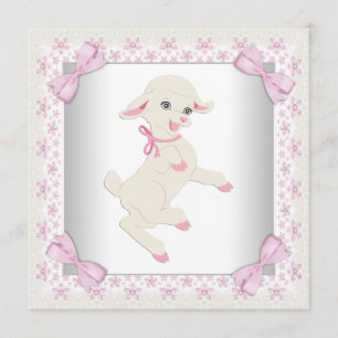 Sweet Pink Lamb Baby Girl Shower Invitation