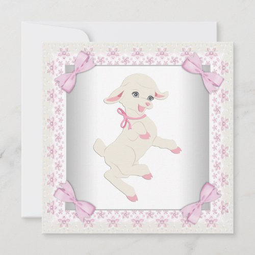 Sweet Pink Lamb Baby Girl Shower Invitation