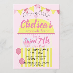 Sweet Pink Lemonade Stand Birthday Party for Girls Invitation