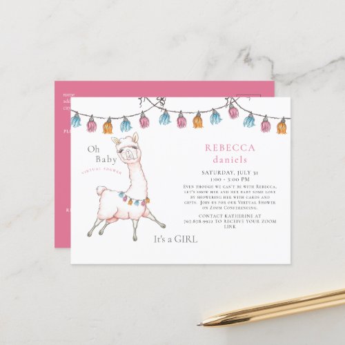 Sweet Pink Llama Sombrero Oh Baby Shower By Mail  Announcement Postcard