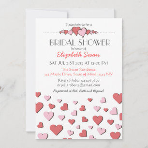 Sweet Pink Love Heart Bridal Shower Invitation