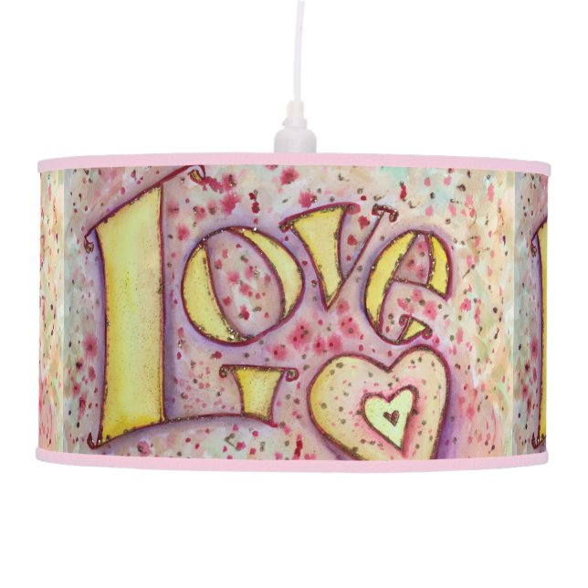 Sweet Pink Love Word Art Custom Pendant Lamp (Front)