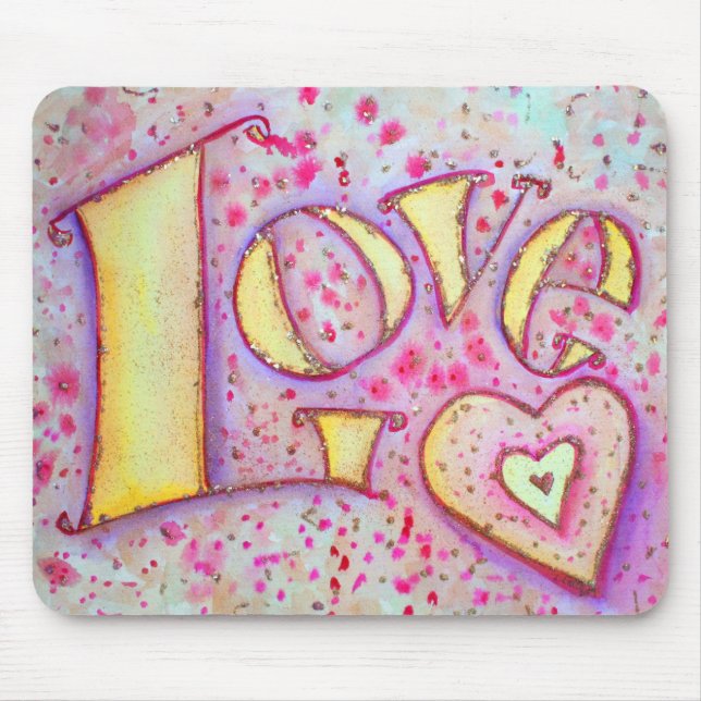 Sweet Pink Love Word Art Painting Mousepad (Front)