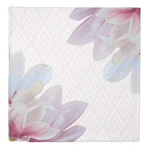 Sweet Pink Magnolia Blossoms  White Arrows Design Duvet Cover