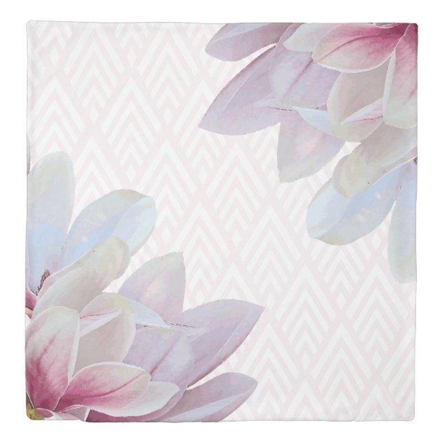 Sweet Pink Magnolia Blossoms & White Arrows Design Duvet Cover (Front)