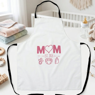 Sweet Pink Mom Est Year Baby Symbols Design Apron