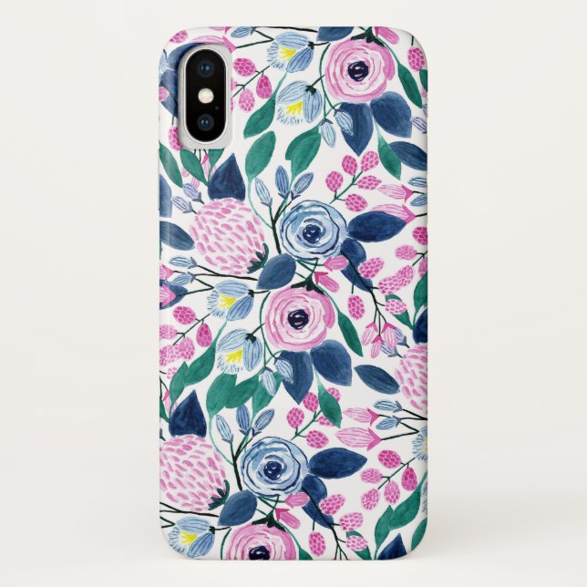 Sweet Pink Navy Flowers Watercolor Pattern Case-Mate iPhone Case (Back)
