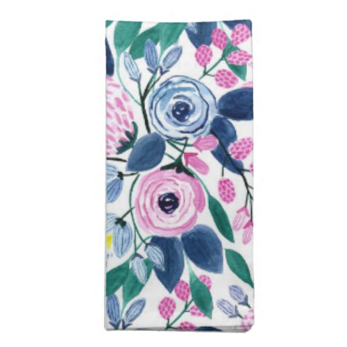 Sweet Pink Navy Flowers Watercolor Pattern Cloth Napkin