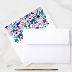 Sweet Pink Navy Flowers Watercolor Pattern Envelope Liner