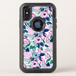 Sweet Pink Navy Flowers Watercolor Pattern OtterBox Defender iPhone X Case