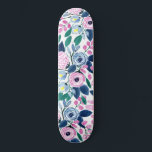 Sweet Pink Navy Flowers Watercolor Pattern Skateboard<br><div class="desc">This modern and elegant watercolor pattern is perfect for the trendy and stylish woman. It features hand-painted berry pink, blush pink, navy blue, pastel blue, neon yellow, and teal green flowers and leaves pattern on top of a simple white background. It's artsy, pretty, girly, delicate, and sweet; the perfect design...</div>