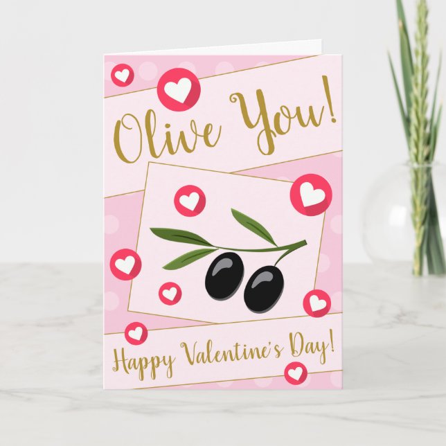 Sweet Pink Olive I Love You Food Valentines Day Holiday Card (Front)