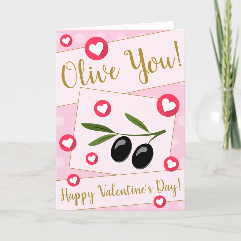 Sweet Pink Olive I Love You Food Valentines Day Holiday Card