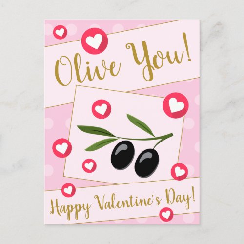 Sweet Pink Olive I Love You Food Valentines Day Postcard