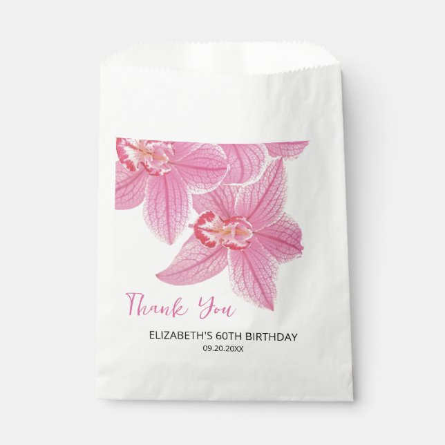 Sweet Pink Orchid Floral Birthday Thank You Favor Bag (Front)