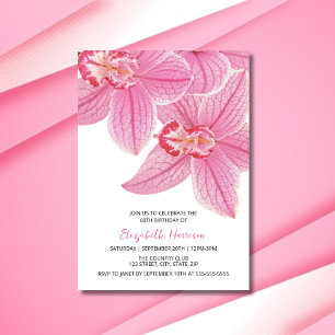 Sweet Pink Orchid Floral Greenery Birthday Invitation