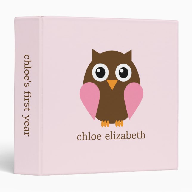 Sweet Pink Owl Baby 3 Ring Binder (Front/Spine)