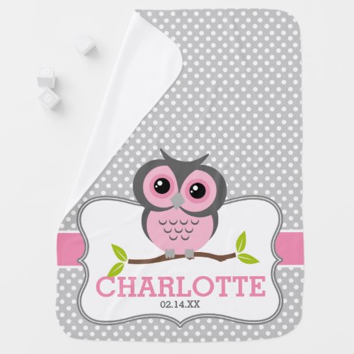 Sweet Pink Owl Personalized Baby Blanket