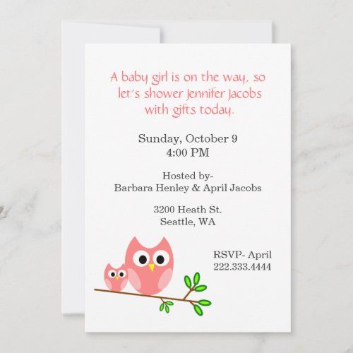 Sweet Pink Owls Baby Shower Invitation