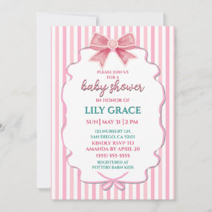 Sweet Pink & Pearls Baby Shower Invitation