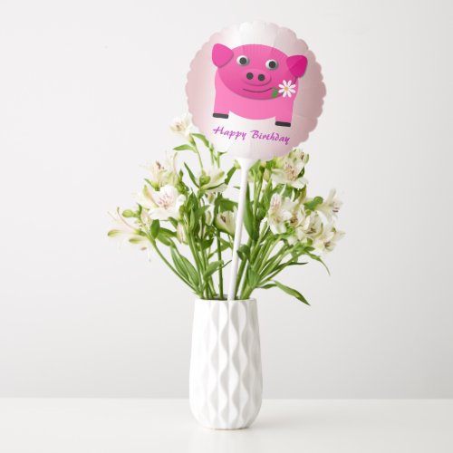 Sweet Pink Pig Offers Flower Birthday Balloon