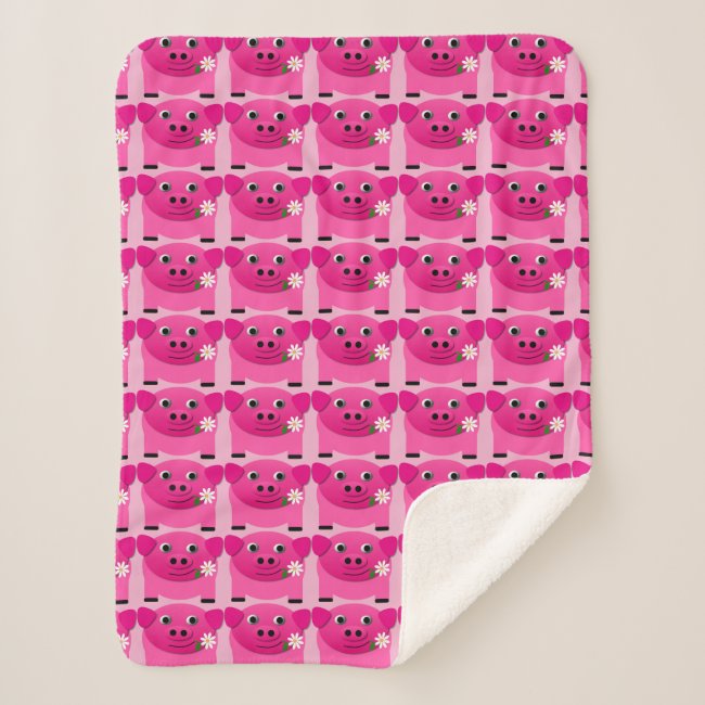 Sweet :Pink Pig with Flower Pattern Sherpa Blanket