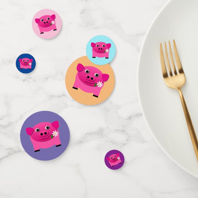 Sweet Pink Pig with Flower Table Confetti