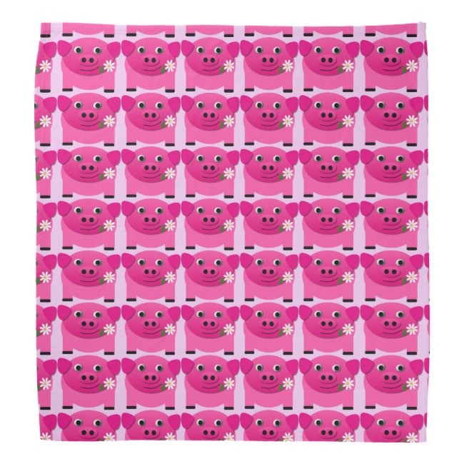 Sweet Pink Pigs with Flowers Bandana
