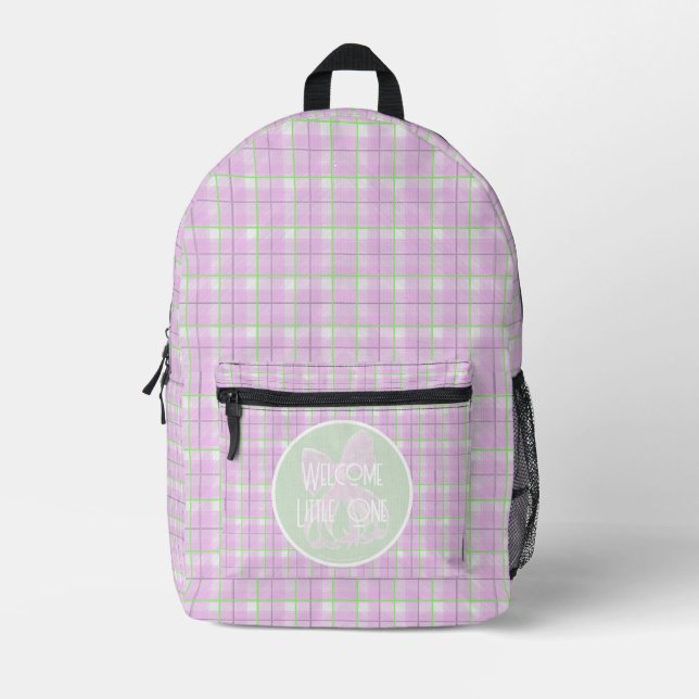 Sweet pink plaid and Bow diaper backpack (Front)