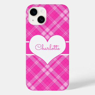 Sweet Pink Plaid n Heart Monogram Case-Mate iPhone 14 Case