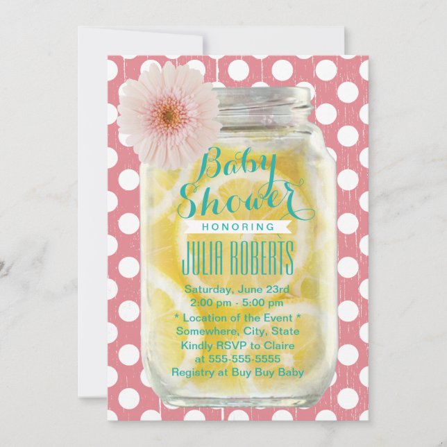 Sweet Pink Polka Dots Mason Jar Baby Shower Invitation (Front)