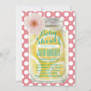 Sweet Pink Polka Dots Mason Jar Baby Shower Invitation