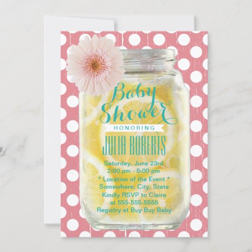 Sweet Pink Polka Dots Mason Jar Baby Shower 5x7 Paper Invitation Card
