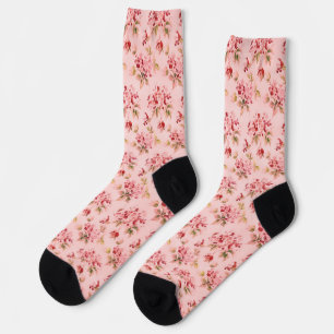 Sweet Pink Posies Vintage Style Floral Art Socks