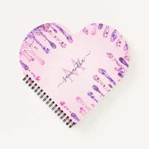 Sweet Pink Purple Glitter Dripping Girly Monogram Notebook