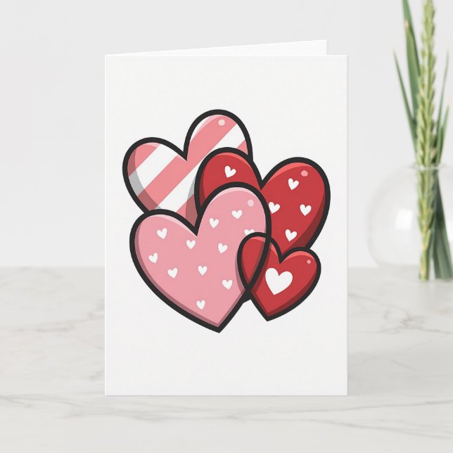 Sweet Pink Red Hearts Card (Front)
