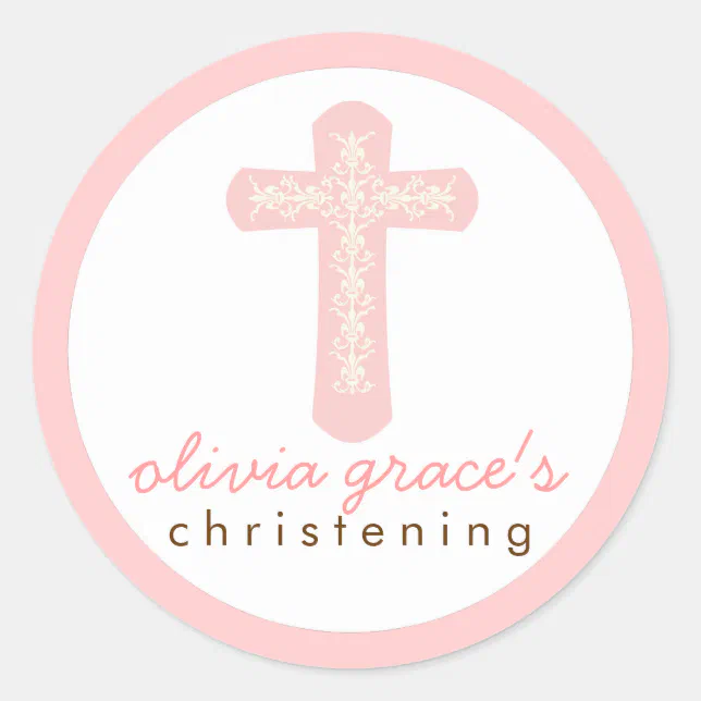 Sweet Pink Religious Celebration Cross Classic Round Sticker | Zazzle