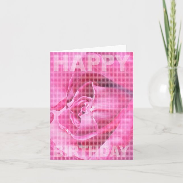 Sweet Pink Rose Birthday Card (Front)