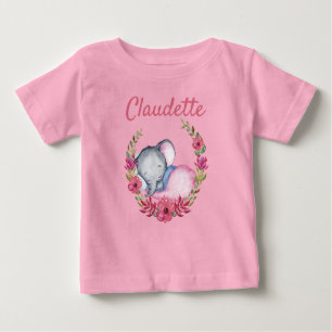 Sweet Pink Rose Floral Baby Elephant Girls Baby T-Shirt