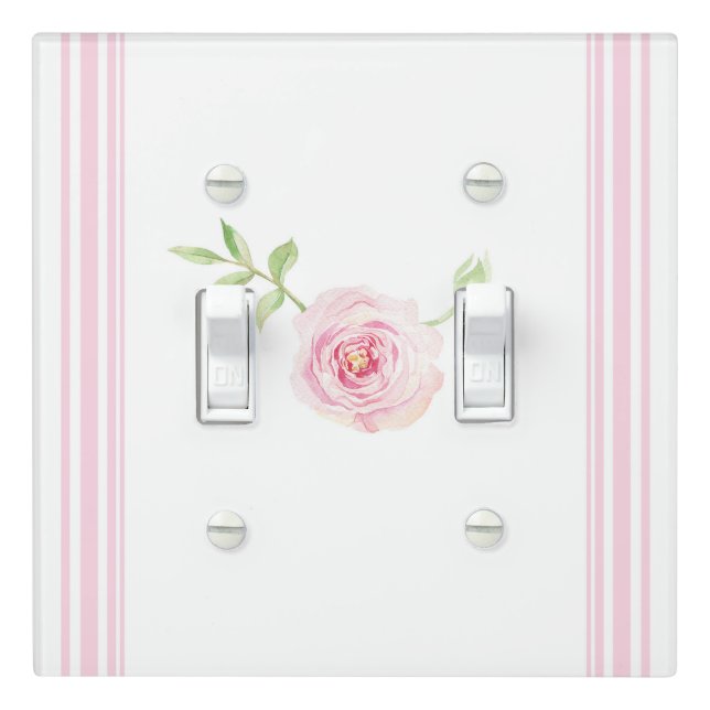 Sweet Pink Rose Floral Shabby Chic Light Switch Cover (In Situ)