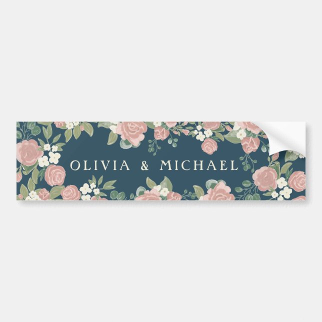 Sweet Pink Rose Floral Wedding  Bumper Sticker (Front)