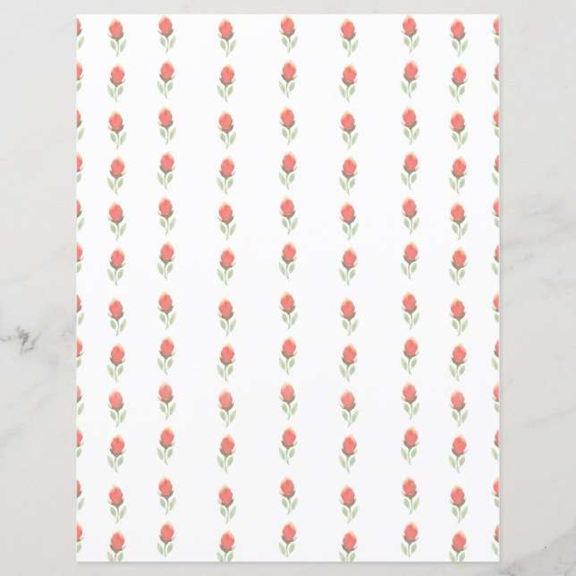 Sweet Pink Rosebuds Scrapbook Paper Sheet (Front)