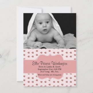Sweet Pink Roses Baby Girl Birth Announcement