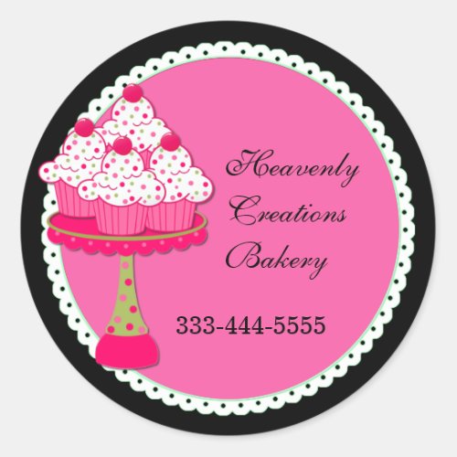 Sweet Pink Round Cupcake Bakery Stickers