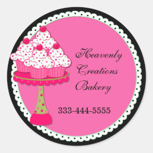 Sweet Pink Round Cupcake Bakery Stickers