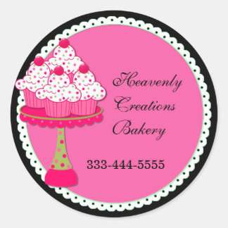 Sweet Pink Round Cupcake Bakery Stickers
