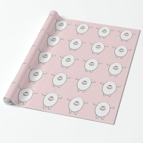 Sweet Pink Sheep Baby Shower Wrapping Paper
