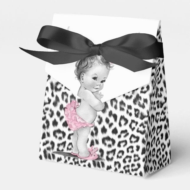 Sweet Pink Snow Leopard Baby Shower Favor Boxes (Front Side)