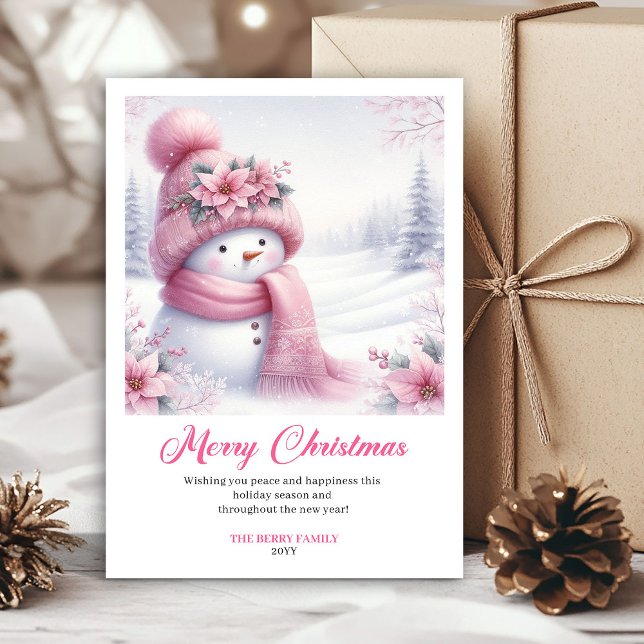 Sweet pink snowman Christmas kids card editable  (Sweet pink snowman Christmas kids card editable design)